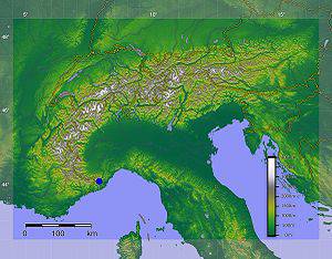 Лигурийские Альпы на карте Альп