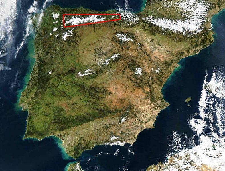 Положение Кантабрийских гор на севере Испании