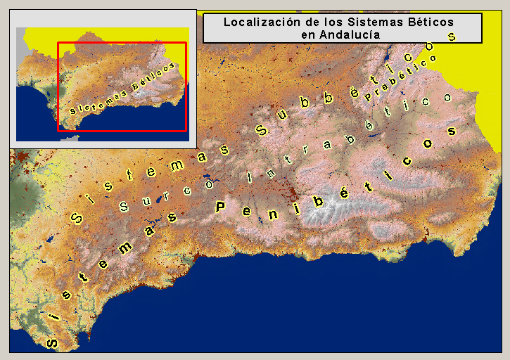 Кордильера-Бетика на карте Андалусии