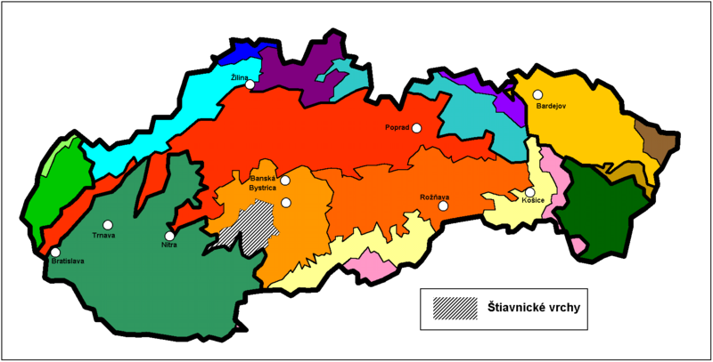 Расположение горного массива Штьявницке Врхи на карте