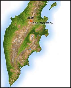 Вулкан Шишель на карте Камчатки