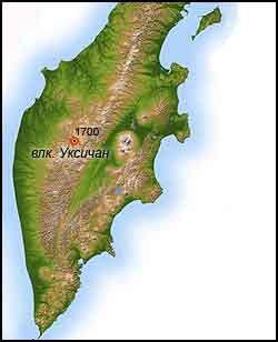 Вулкан Уксичан на карте Камчатки