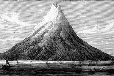Рисунок вулкана Кракатау начала XIX века