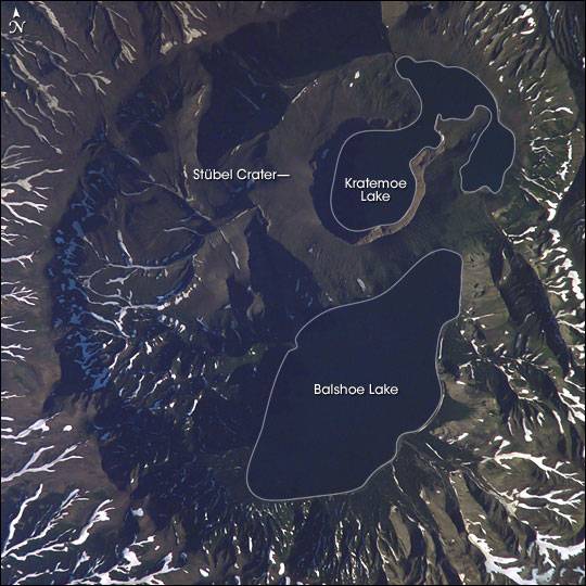Вид на вулкан Ксудач из космоса